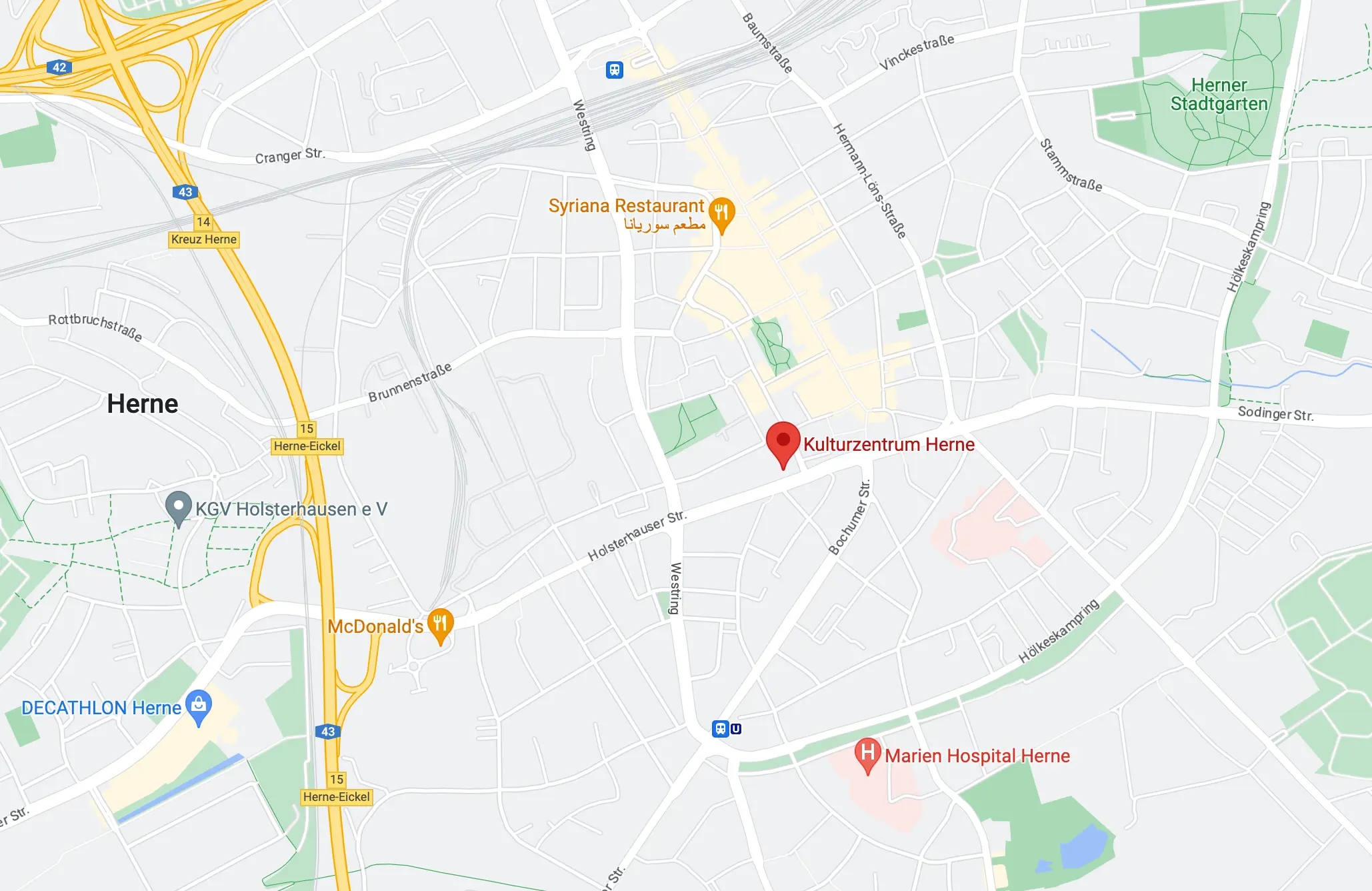 Standort des Kulturzentrums in Herne (Willi-Pohlmann-Platz 1, 44623 Herne)